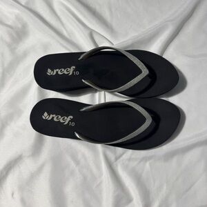 Reef Krystal Star Wedge Sandals Black w/ Silver Sparkle Strap Women’s Size 10